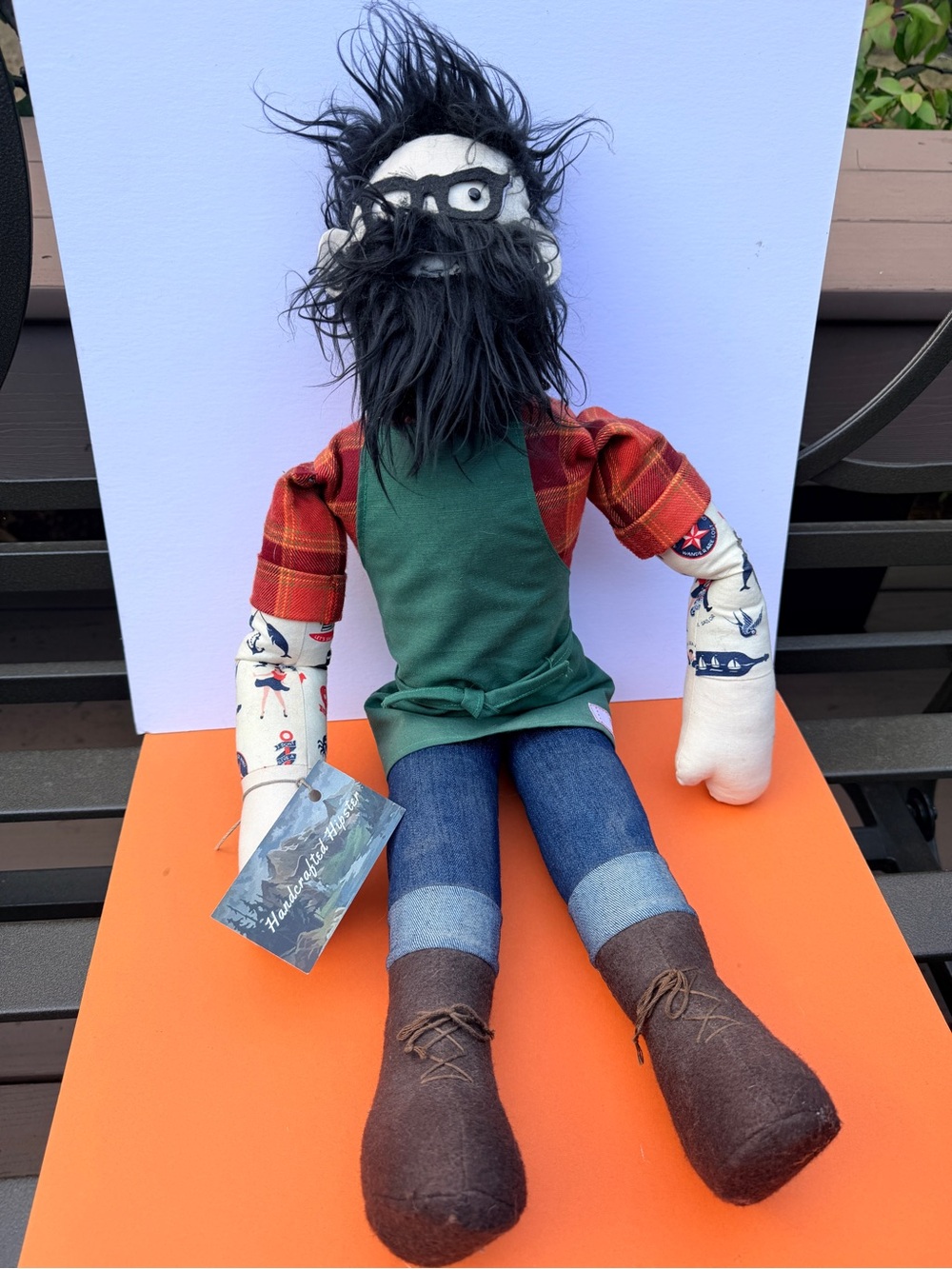 Handcrafted Hipster Craft Brewer Green & Red Button-Down Apron Doll